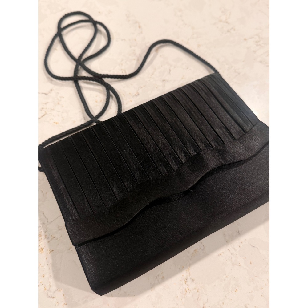 Sasha New York Vintage Black Satin Pleated Evening Crossbody‎ Bag Formal Clutch